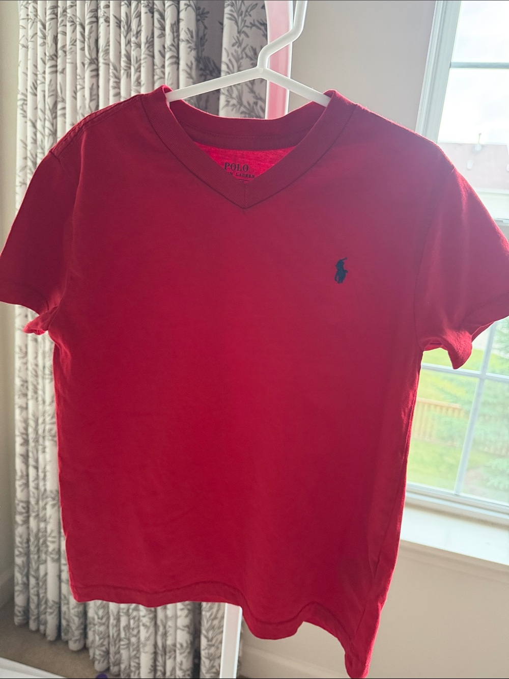 Polo by Ralph Lauren Boys Red V-Neck Tee with Navy Pony